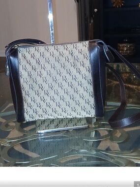 Bottega Veneta Beige Monogram Canvas Crossbody with Dark Brown Trim